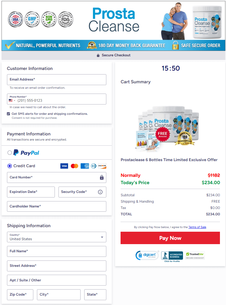 ProstaCleanse order checkout page